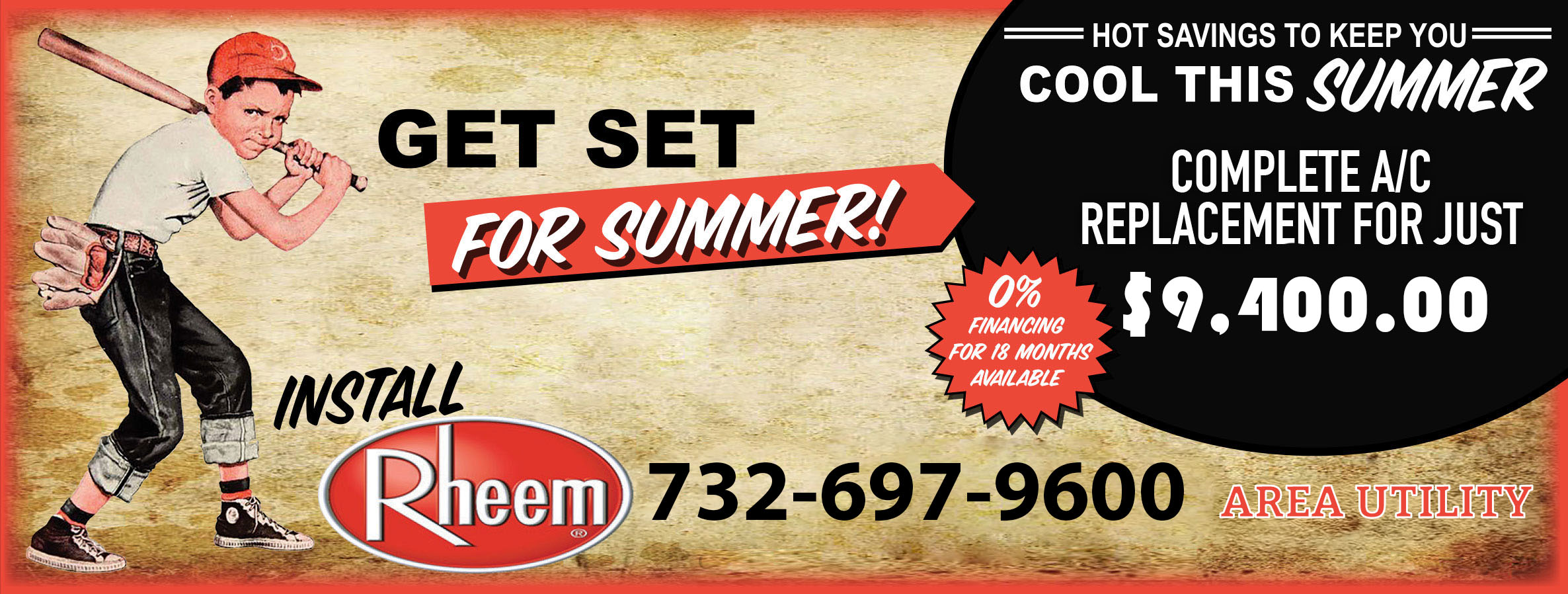 Vintage-style advertisement promoting summer air conditioning deals.